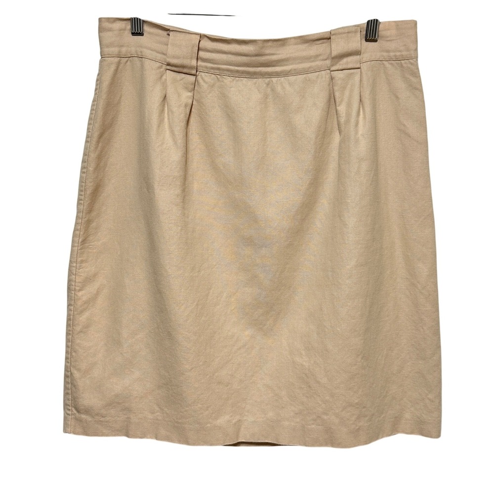 Boden Cotton Linen Skirt Womens 12 Beige Pleated Knee Length Preppy‎ Classic